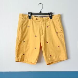 Brooks Brothers Embroidered Chino Shorts MENS 33 Yellow Novelty Food